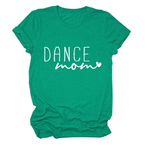 T-shirt girocollo verde smeraldo con stampa bianca DANCE mom e piccolo cuore