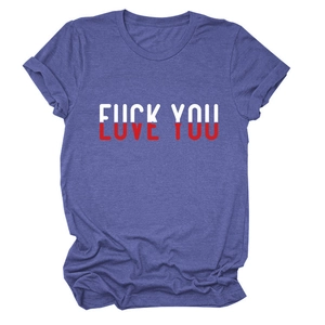 Detailed view of the Love You creative text print on a dark blue marl cotton t-shirt