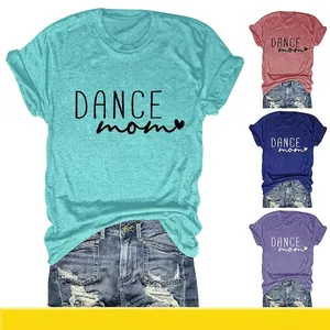 T-Shirt Donna Manica Corta Stampa Dance Mom Misto Cotone Casual Girocollo Moda Estate Top Largo
