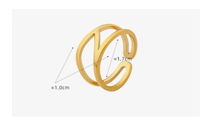 Detail view of 18k gold plated hollow ring showing 1.0cm width and 1.7cm diameter specs