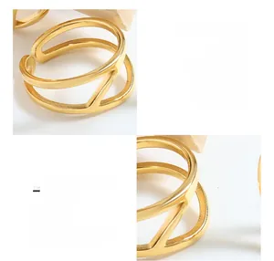 Macro detail of minimalist 18K gold plated surgical titanium steel double-layered ring