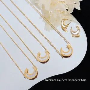 18K gold plated celestial moon jewelry set with iridescent mother of pearl inlays