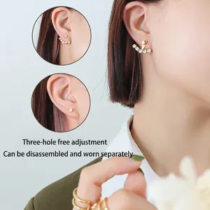Zircon Ear Jacket Earrings 18K Gold Plated Titanium Steel Multi Hole Adjustable Minimalist Ins Style For Women