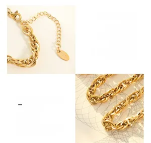 Détail d'une chaîne à gros maillons en titane plaqué or 18 carats avec gravure K18