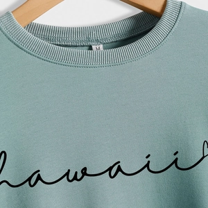 Sage green Hawaii print long sleeve sweatshirt with ribbed crew neck for women