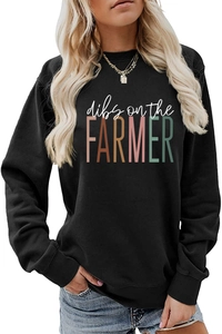 Detail of dibs on the farmer black crewneck sweatshirt showing fabric and print