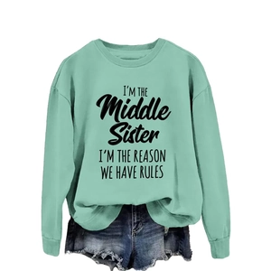 Mint green pullover sweatshirt featuring I'm the Middle Sister slogan print with rib cuffs