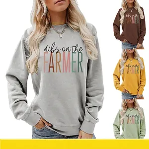Women Crewneck Sweatshirt Cotton Blend Long Sleeve Loose Fit Dibs On The Farmer Graphic Print American Casual