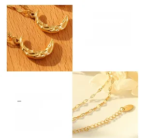 Detailed shot of 18K gold plated crescent moon pendant with hammered texture and K18 hallmark
