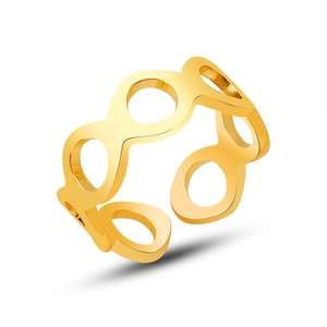 Bague ajustable plaquée or 18 carats avec maillons géométriques creux en forme de chiffre 8