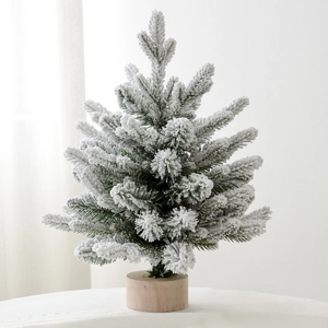 Mini Christmas Tree Flocked Snow Artificial Desktop Decoration With Wooden Base PE PVC Winter Holiday Home Decor