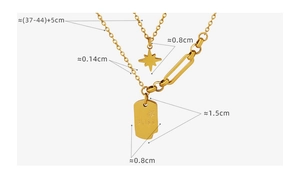 Détail du collier double couche doré avec pendentif Bliss et dimensions de l'étoile