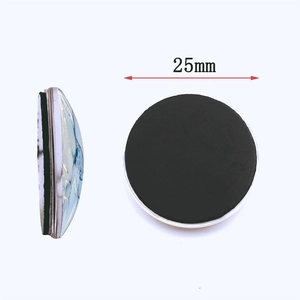 25mm glazen koelkastmagneet met blauw marmerpatroon en zwarte magnetische basis