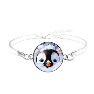 Charmant bracelet pingouin en argent avec cabochon en verre de dessin animé pour femme