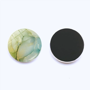 Detailed front and back view of 30mm glass fridge magnet with green marble texture