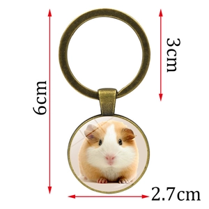 Cute guinea pig glass cabochon keychain with bronze alloy pendant and 6cm size specs