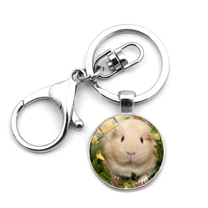 Nahaufnahme von Meerschweinchen-Schlüsselanhänger mit Glasstein und Karabinerhaken