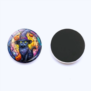 Halloween 30mm glass fridge magnets with black cat, witch hat and pumpkin design