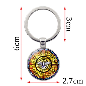 Porte-clés colombe en verre coloré avec anneau argenté et pendentif 2,7 cm