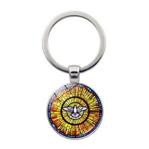 Porte-clés Colombe en Vitrail Vintage Pendentif d'Art Religieux Colombe de la Paix en Alliage de Zinc et Verre pour Femme Cadeau Chrétien