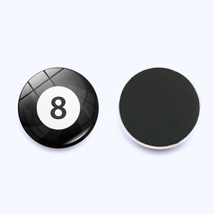 Round snooker 8-ball magnetic fridge sticker with glossy crystal glass finish