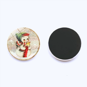 Christmas snowman glass fridge magnets with vintage postcard design and magnetic backing
