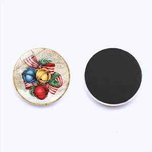 Christmas fridge magnet with vintage bells design and black soft magnetic back