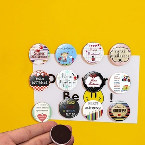 Set of 30mm round crystal glass fridge magnets with colorful Teacher's Day themes