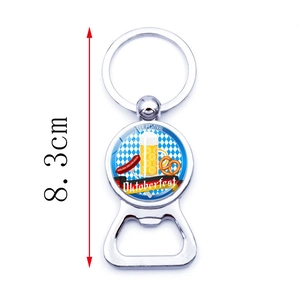 8.3cm Munich Oktoberfest metal bottle opener keychain with festive graphic and silver finish