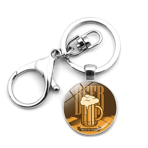 Detailed view of silver lobster clasp keychain with Beer festival glass dome pendant
