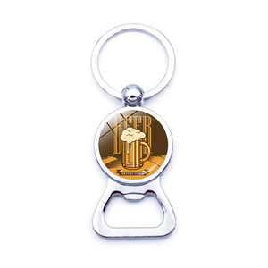 Polished metal beer bottle opener keychain with retro Munich Oktoberfest logo