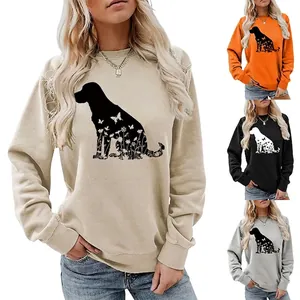 Sweat-shirt Femme Décontracté Col Rond Mélange Coton Pullover Manches Longues Imprimé Artistique Silhouette Chien Fleur Mode