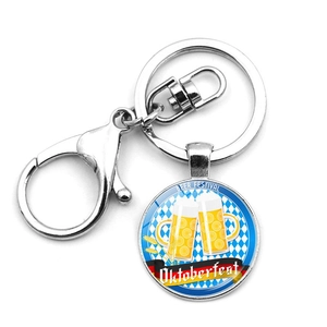 Oktoberfest Beer Theme Keychain Zinc Alloy Glass Round Pendant Vintage Lobster Clasp Commemorative Party Souvenir Gift