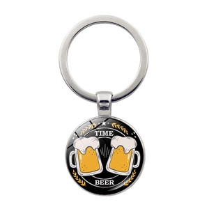 Portachiavi Festa della Birra con grafica Time Beer e ciondolo rotondo in vetro