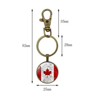 Detailed view of vintage Canada flag keychain with exact dimensions of 92mm in length