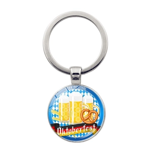 Portachiavi in Lega di Zinco e Vetro per Oktoberfest Motivo Boccale di Birra e Spiga di Grano Souvenir Tedesco Retrò Regalo