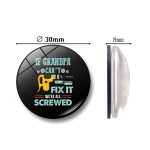 Humorous 30mm glass fridge magnet for Grandpa with tools illustration and magnetic back