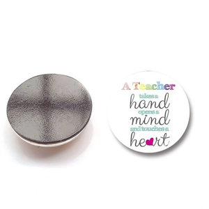 30mm round glass teacher appreciation fridge magnets showing front and back views