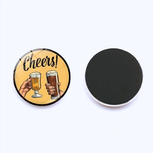Oktoberfest beer fridge magnet with Cheers! illustration and black magnetic backing