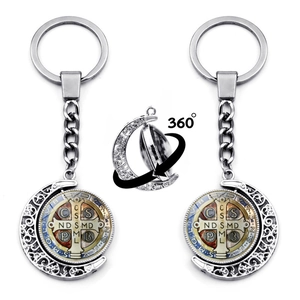 Sint-Benedictuspenning Sleutelhanger Dubbelzijdig Roterende Maan Holle Zinklegering Religieuze Hanger Sleutelring Cadeau