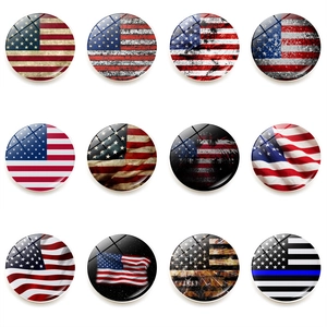 Set of 12 American flag vintage glass refrigerator magnets with 25mm round crystal cabochons