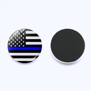Detailed view of 25mm Thin Blue Line American flag crystal glass fridge magnet