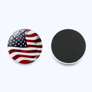 Front and back detail of 25mm vintage US flag crystal glass fridge magnet with soft magnet