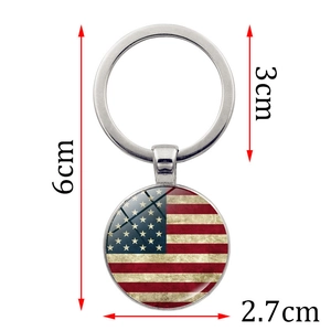 Vintage USA flag glass dome keychain with dimensions 6cm length and 3cm ring diameter