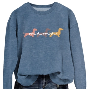 Felpa blu navy con stampa di bassotti colorati e scritta mama bianca per le donne