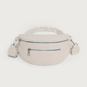 Women's PU Leather Fanny Pack With Geometric Wide Woven Strap Urban Minimalist Double Zipper Chest Bag Casual Crossbody Waist Bag