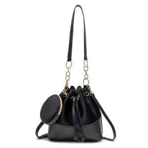 Sac seau noir 2 pièces en velours avec bandoulière chaîne et mini porte-monnaie rond