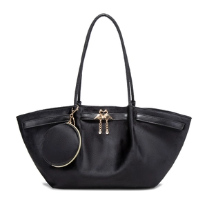 Fashionable black velvet tote bag with golden heart swan buckle and matching coin purse
