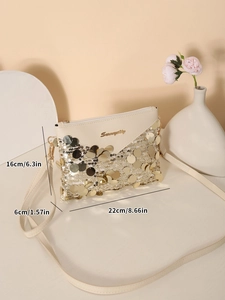 Detailed size chart of cream sequin crossbody bag with Sunnycity logo: 22x16x6cm dimensions