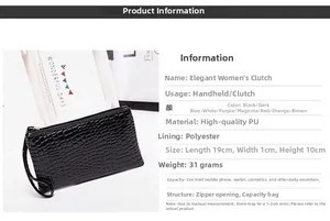 Detailed size parameters for the 19cm black crocodile pattern women's wrist bag